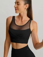 Black Mesh Cross-Front Tank Top - Light Support