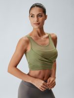 Green Mesh Cross-Front Tank Top - Light Support - Image 5