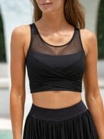 Black Mesh Cross-Front Tank Top - Light Support - Image 7