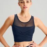 Navy Mesh Cross-Front Tank Top - Light Support
