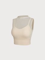 Cream Mesh Panel Mock Neck Tank Top - Image 10