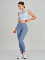 Light Blue Mesh Panel Mock Neck Tank Top - Image 4