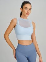 Light Blue Mesh Panel Mock Neck Tank Top - Image 3