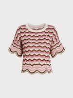 Pink Wave Crochet Short Sleeve Top - Image 6