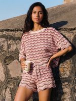 Pink Wave Crochet Short Sleeve Top - Image 3