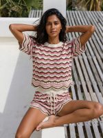 Pink Wave Crochet Short Sleeve Top - Image 4