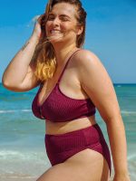 Burgundy Jacquard O-Ring Plus Size Bikini Top - Image 4