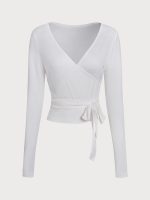 White Long Sleeve Strappy Yoga Wrap Jacket - Image 6