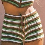 Green Striped Crochet Cover-Up Shorts