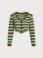 Green Striped V-Neck Crochet Cover-Up - Image 6