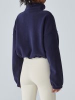 Navy Cropped Fleece Zip-Up Sports Jacket - Image 3