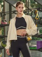 Cream Cropped Fleece Zip-Up Sports Jacket - Image 2