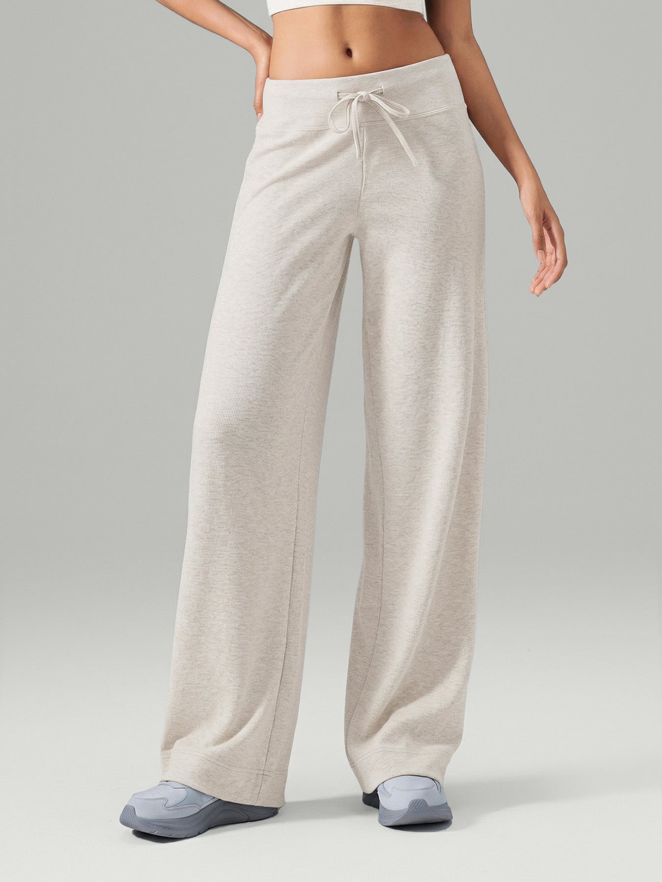 women_s-knitted-polyester-yoga-pants-apricot-sustainable-yoga_bottoms-sutqby Apricot Drawstring Wide Leg Lounge Pants - Image 1
