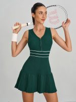 Olive Green Front Zip Line Sport Dress - Image 3