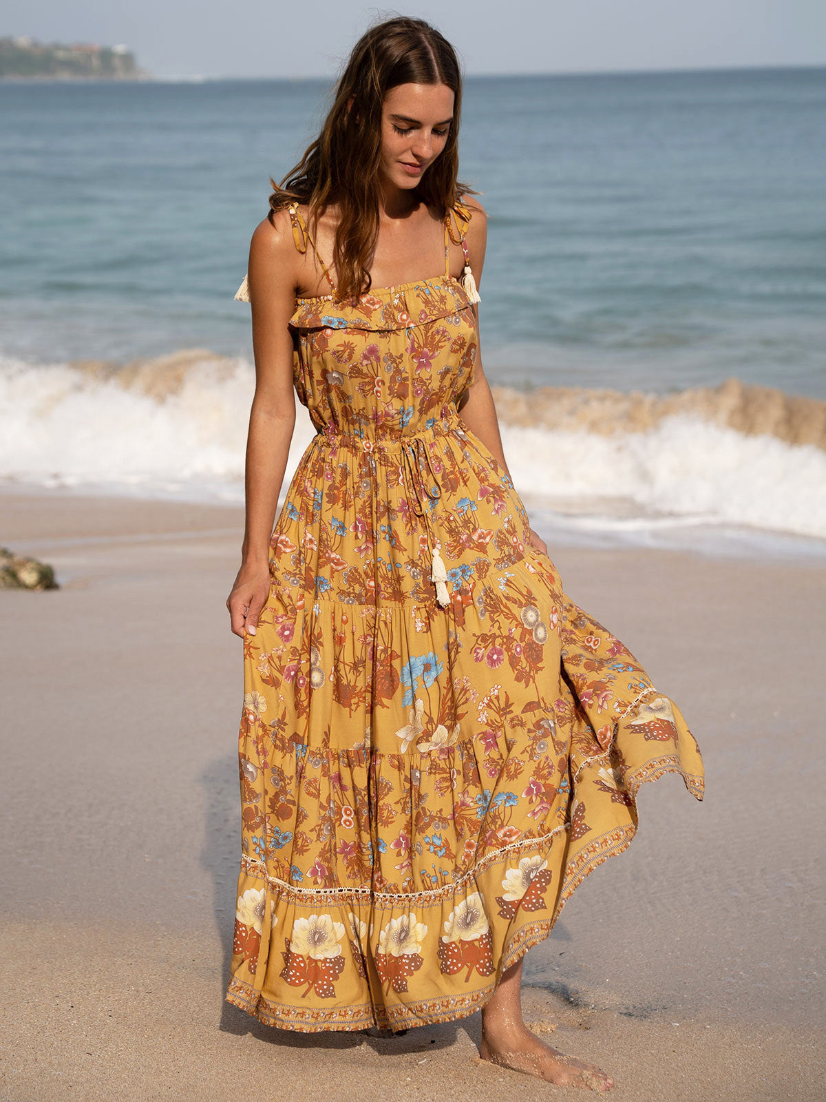 women_s-woven-cotton-cover-ups-sustainable-beach_dress-gnu3ww Yellow Print Beach Dresse - Image 1