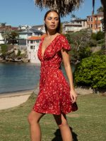 Red Floral V-Neck Beach Dress - Image 4