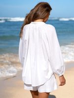 White Cotton-Linen Decorative Button Blouse - Image 3