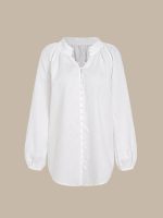 White Cotton-Linen Decorative Button Blouse - Image 6