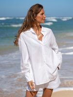 White Cotton-Linen Cover-up Shirt - Image 2