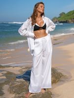 White Cotton-Linen Wide-Leg Cover-Up Pants - Image 4