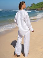 White Cotton-Linen Wide-Leg Cover-Up Pants - Image 5