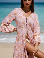 Pink Printed Ruffled Beach Dress - Image 4