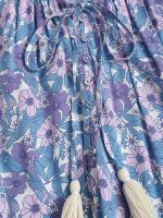 Purple Print Ruched Beach Dress - Image 8