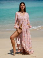 Pink Printed Ruffled Beach Dress - Image 6