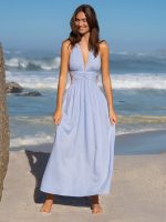 Light Blue V Neck Plaeted Beach Dress