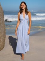 Light Blue V Neck Plaeted Beach Dress - Image 6