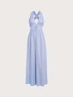 Light Blue V Neck Plaeted Beach Dress - Image 10