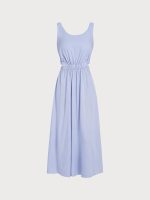 Pale Blue Smocked Strap Cutout Waist Beach Dress - Image 8