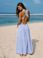 Light Blue V Neck Plaeted Beach Dress - Image 8