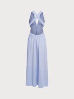 Light Blue V Neck Plaeted Beach Dress - Image 11