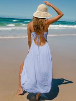 Blue Crisscross Halter Cutout Beach Dress - Image 2