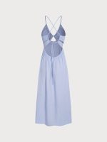 Blue Crisscross Halter Cutout Beach Dress - Image 5