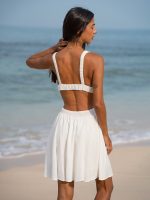 White Plunging Ruched Beach Dress - Image 3